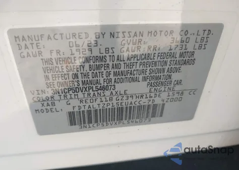 2023 Nissan Kicks Sr Xtronic Cvt из США, поврежденный, VIN 3N1CP5DVXPL546073